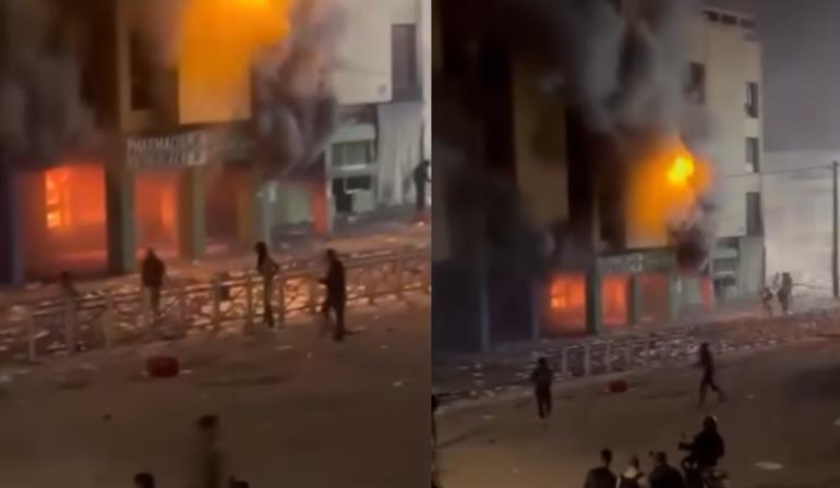 احتجاجات بإنزكان تتحول إلى حريق يلتهم مبنى طبي وسط المدينة